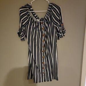Striped Black and White Button-Down Dress